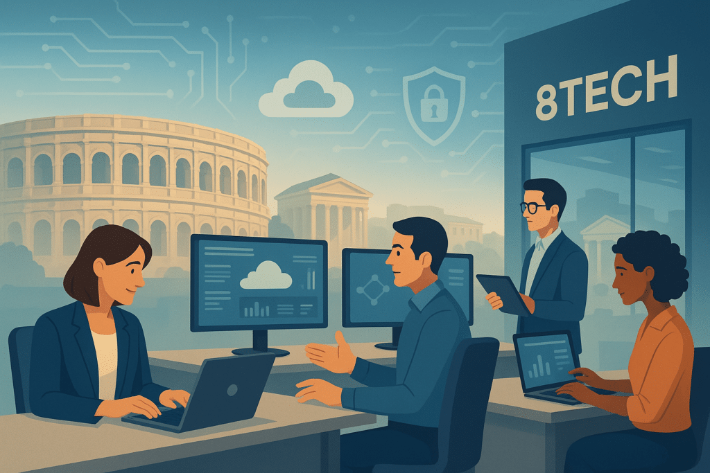 Illustration d’une entreprise informatique à Nîmes– 8TECH, expert en services informatiques, cybersécurité, cloud et infogérance pour les TPE PME