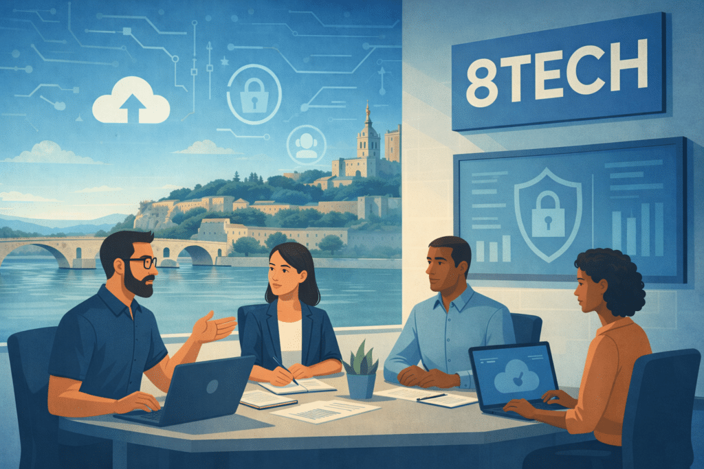 Illustration d’une entreprise informatique à Avignon – 8TECH, expert en services informatiques, cybersécurité, cloud et infogérance pour PME.